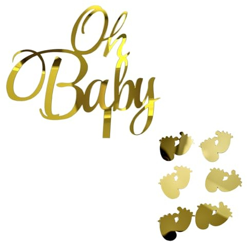 Oh Baby Cake Topper,7 Stück für Babyparty und Gender Reveal,Goldene Acryl Tortendeko mit Fußabdrücken,Ideal für Baby Shower,Windeltorte und Taufe,Inkl. Kuchenstecker (Junge/Mädchen)