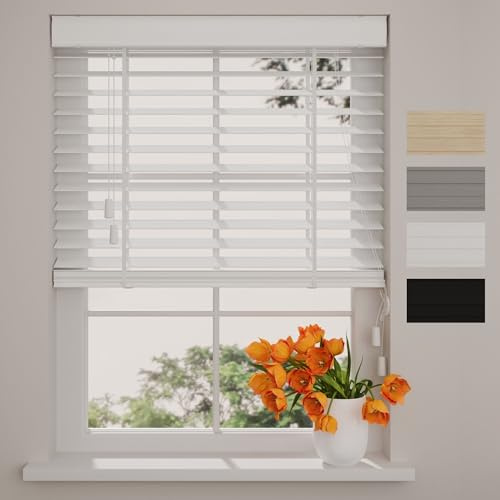 Radeco® Bambus Jalousie innen weiß 70 x 130 cm, 50mm Lamellen aus Bambus Holz, Breiten von 50 bis 250 cm erhältlich, innenjalousie, Fenster jalousien