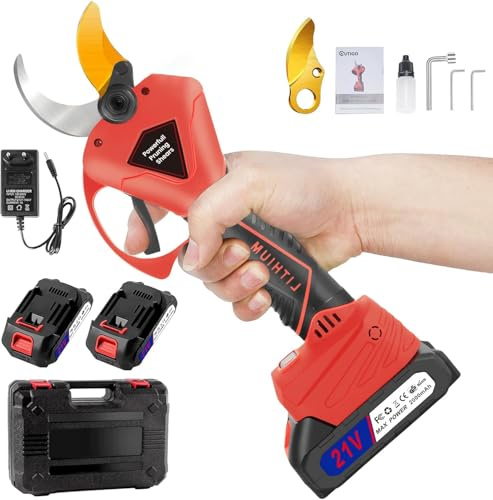 Tijeras de Podar a Batería Profesional con 2 Baterías de 2000mAh Máximo 50 mm, Cuchillas Afiladas Sk7 Motor sin escobillas de tijeras de podar con pantalla LCD para huertos y jardines de viñedos