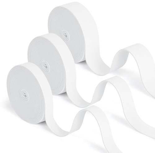 Romon Sömnadselastisk, 18 m elastisk sömnad, 3 rullar i vitt elastiskt band, elastisk stickning sömnad hem sömnad gör-det-själv hantverk, brett elastiskt band