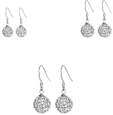 HinDaLi 3 Paia Gancetti Orecchini Sfera Cristalli Punto Luce Orecchini Argento 925 per Donna Bambina Ragazza Rotondi Orecchino Pendenti Sfera con Zirconi Orecchino Palla Discoteca da Donna Diamanti