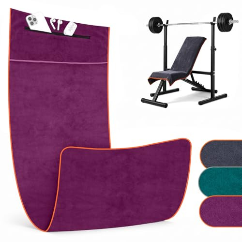 Nreosn Fitness Handtuch Mikrofaser 120x50cm – Schnelltrocknend & rutschfest mit Reißverschlusstasche, Saugstarkes Sporthandtuch Gym, Weiches Trainingshandtuch für Fitnessstudio, Yoga (Weinrot)
