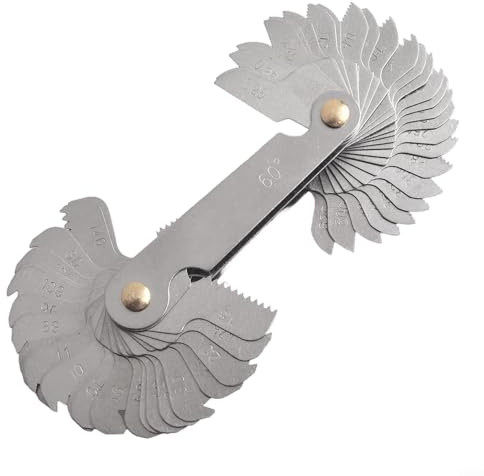 Besttoolifes Juego de 58 medidores de paso de rosca métricos y británicos estándar Whitworth (BSW/BSC) para medición e identificación de roscas de tornillo, ángulo de 60° y 55°,