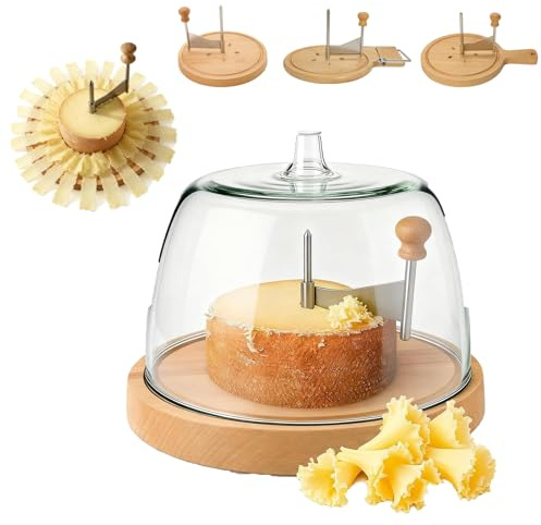 Petit Basque Cheese Wheel,Girollecheese Shaver,Curler with Sharp Stainless Steel Blade and Wooden Base, Circular Chees Flower Slicer for Parties, Cafes & Home Use (with lid,Basic)