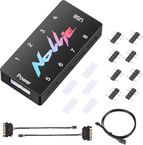 Aukuoy 8-Port Signal RGB Controller – SATA-gespeister ARGB-Controller PC-Beleuchtungs-Hub, 5V 3PIN ARGB-Splitter unterstützt SignalRGB OpenRGB