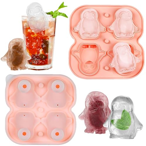 Forbabe Silikon Eiswürfelform Pinguin, Eiswürfelform Lustig 4pcs 3D Pinguin | Eiswürfelformen, Ice Cube Tray Wiederverwendbar mit Deckel und Trichter, BPA-Frei, für Eis, Whiskey, Cocktail, Saft