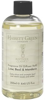 Hassett Green London Boutique Classics Lime Basil & Mandarin - Fragrance Oil Reed Diffuser Refill - Larger Size 250ml Bottle