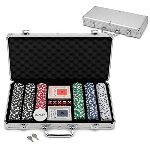 MAGIC SELECT Set Poker da Tavolo Valigetta Professionale. Poker Completo 300 Fiches, 2 Mazzi di Carte, 5 Dadi, Dealer e Chiavi. Gioco di Poker per Casa, Feste e Serate