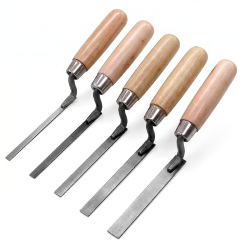 Juego de 5 Paletas para Juntas Anchura 6/8/10/12/15 mm con Mango de Madera | Llana para Juntas de Acero al Carbono para Trabajos Precisos de Albañilería,Construcción,Ladrillos,Alicatado