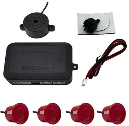 Kit Sensore Parcheggio Radar Retromarcia Posteriore Auto 12V 22mm 4 Cicalini Indicatore Avviso Sonoro Sonda Sensori Parcheggio Auto(Rosso)