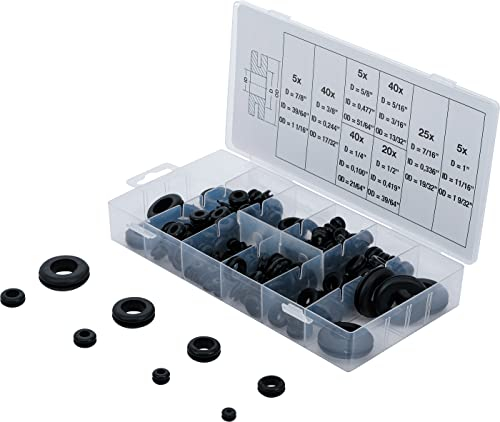 BGS 8112 | Gummi-Durchgangstüllen-Sortiment | 180-tlg. | Zoll | Dichtungsring-Set | Gummi-Dichtung | Elektrische-Leiterdichtung | inkl. Sortimentskasten