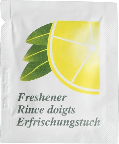 Lot de 50 lingettes rince doigt citron - Nettoyant main pour repas , fruit de mer , poisson et toute odeur - 15 x 13 cm