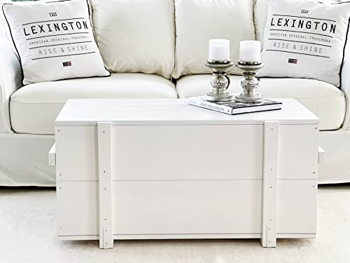 Uncle Joe´s Truhe Holzkiste, 85 x 45 x 46 cm, Holz, Weiss, Vintage, Shabby chic Couchtisch, 85x45x46 cm