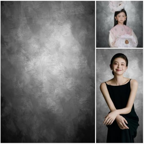 WaW Silbergrau Fotohintergrund 1,5x2,2 m Fotostudio Hintergrund Porträt | Stoff-Leinwand, 1,5x2,2m, Grau-Farbverlauf, ölmalerei-ähnliche Textur, neutral für Baby Kinder Fotografie