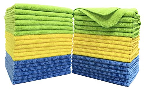 POLYTE Premium Microfiber Cleaning Towel,16x16 in 36 Pack (Blue,Green,Yellow)
