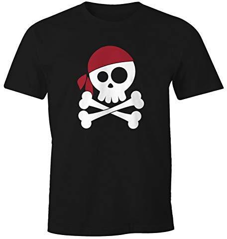 MoonWorks® Herren T-Shirt Pirat Skull Jolly Roger Bandana Fasching lustig Fun-Shirt schwarz 5XL