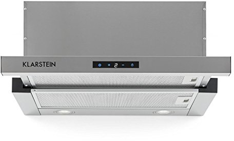 Klarstein Vinea Substructure Cooker Hood - Kitchen Extractor Fan, Extractor Hood, Pull-Out Flat Screen Hood, Air Output Up to 610 m3/h, 2 Interchangeable Dishwasher-Proof Grease Filters, Silver