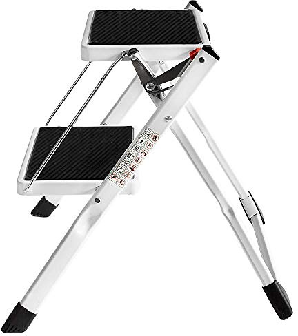 Tabouret à 2 marches échelle Pliante légère Multi-Usage pour la Maison Jardin entrepôt Cuisine Mini Petite Chaise escabeau en Acier Stable jusqu'à 150 kg/330 LB capacité