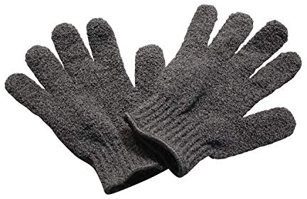 Lilywoods Exfoliating Carbonized Bamboo Bath Gloves — Moisturising Shower Skin Scrub Mitt — Grey, One Size