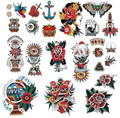 CARGEN klassisk tillfällig tatuering gammaldags klistermärken olika storlekar vattentät vintage klistermärke blomma arm ros sväljer fjärilar svärd