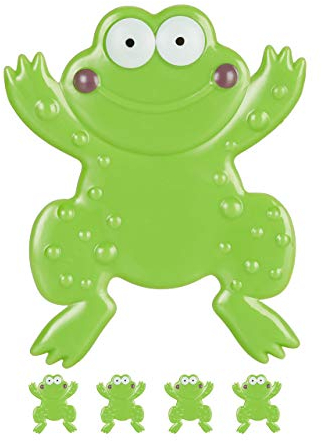 Relaxdays Lot de 5 Stickers de Salle de Bain, Design Grenouille, avec ventouses, Enfants, Baignoire & Douche, PVC, Vert