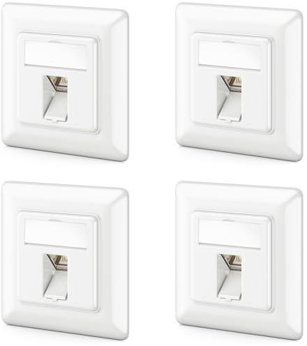 deleyCON CAT6a Netzwerkdose Unterputz RJ45 Keystone 10 Gbps, 4 Stück - Weiß