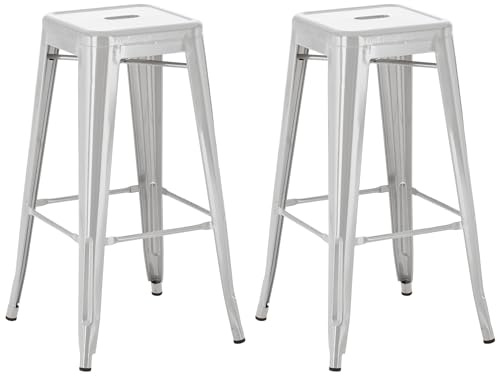 CLP Set di 2 sgabelli da Bar Joshua I Sgabelli da Bar impilabili in Metallo I Sgabelli da Bar con poggiapiedi I Altezza Seduta 76 cm I Sgabello impilabile, Colore:Argento