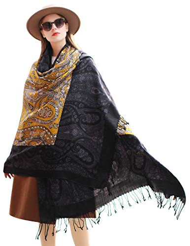 DANA XU Pashmina-Decke aus 100 % Merinowolle, Reiseschal, Kaschmir-Wickeltuch für Damen, Herbst, Winter, Übergröße, Blumendesign, 111, mehrfarbig, 96*43 INCHES