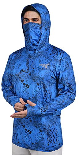 KastKing UPF 50 Fishing Hoodie Shirt for Men and Women, Long Sleeve Fishing Hiking Shirt, Breathable Moisture Wicking, BP,L