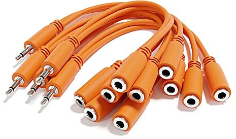 ExcelValley - 5-Pack - Mono Splitter Y Patchkabel - TS 3,5mm 1/8 Eurorack Synth Synthesizer [Orange]
