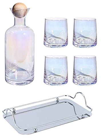 Jarra de Vidrio frío de Color Jarra de Agua fría y Caliente con Bola de Madera, Bebidas y Jarra de Agua for té y Jugo Helados caseros (Color : Glass Pitcher Set)