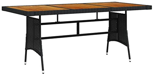vidaXL Acacia Table de Jardin Table de Salle à Manger de Patio Meuble de Repas de Terrasse Table à Dîner d'Extérieur Noir 160x70x72 cm Résine Tressée