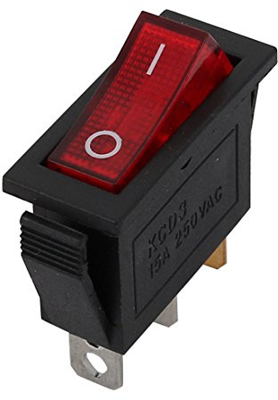 sourcing map KCD3 15A 250V AC EIN/AUS Einrastend Boot-Typ SPST Wippschalter Rot Licht Schwarz