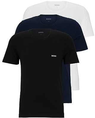 Boss 3-Pack Crew Neck Cotton Jersey T-Shirts Camiseta, Blanco Claro, Azul, Azul Marino, Negro Tierra, M Hombres