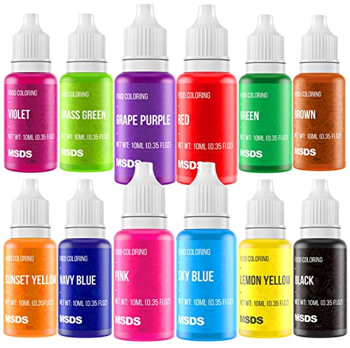 Food Coloring Liquid Set - 12 Vibrant Color Food Grade, Food Coloring Gel Concentrated Neon Icing Colors for Cake Decorating, Baking, Easter Egg, Icing, Fondant, Cooking, Slime Making DIY Supplies Kit