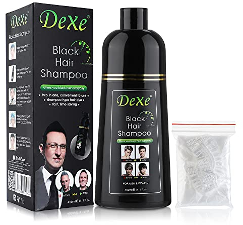 Instant Black Hair Shampoo Haarfärbeshampoo Für Männer & Frauen- Einfach Zu Benutzen -100% Grauabdeckung- Einfach & Schnell - Hält 30 Tage 3 In 1 Schwarzes Haarfärbemittel (Black 400ml)
