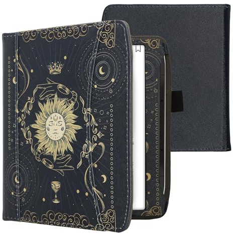 kwmobile Flip Hülle kompatibel mit Pocketbook Era/Era Color - Vorderfach Handschlaufe - Tarot Karten Dunkelblau Gelb Schwarz