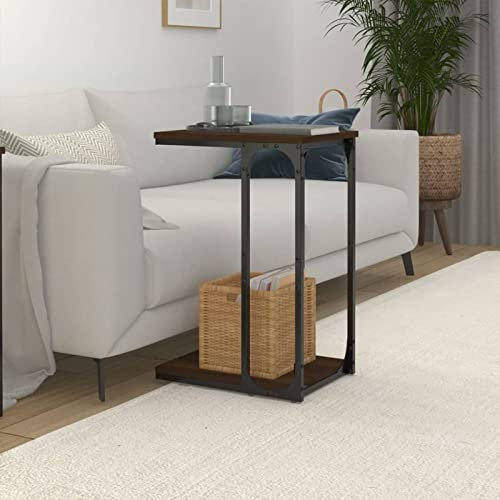 Tidyard Beistelltisch C-Form Kaffeetisch Couchtisch Sofatisch Betttisch Laptoptisch Braun Eichen-Optik 40x30x60 cm Holzwerkstoff