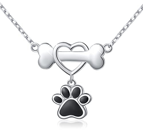 DAOCHONG 925 Sterling Silber Liebe für immer Herz Hundeknochen mit Welpenpfote Halskette mit Anhänger für Frauen