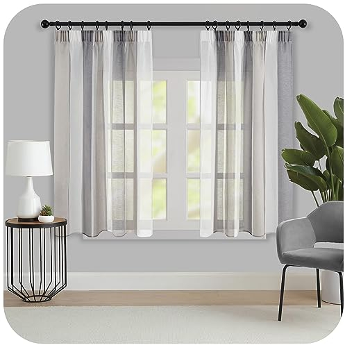 MRTREES Vorhänge mit Kräuselband Gardinen Kurz Fenster Grau Dunkelgrau und Weiß Voile Vorhang Halbtransparent Gardinen 160 cm Lang 2er Set Stores Fenstergardinen Streifen