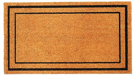 Eco Living Welcome Doormats, Natural Coco Coir Mats with Non-Slip PVC Backing, Indoor Outdoor Mats for Home & Office, Floor Mats for Door Decor, Plain Entry Mat with Border, Beige & Black, 30x17