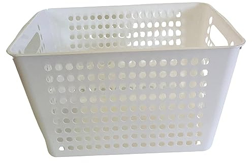 HOMESHOPA Large Rectangular Plastic Storage Basket, Handy Cupboards Organiser Storage Baskets, Cabinet & Shelf Basket with Handle, Multipurpose Box for Home Kitchen Utility Room Toy Storage (White)