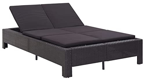 GuyAna 2-Personen-Sonnenliege mit Auflage Sonnenbett Liege Outdoor Gartenbett Outdoor Liege FüR Garten Sonneninsel Auflagen Schwarz Rattan
