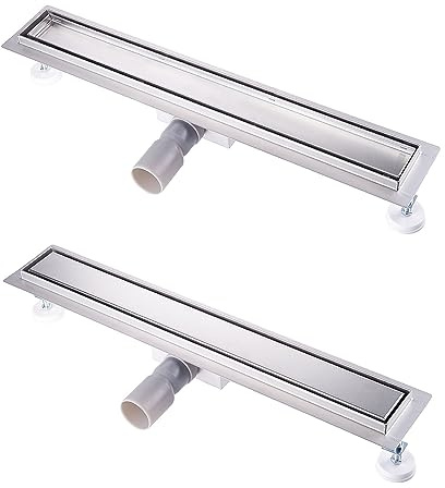 Kasloglow Duschrinne 40 cm Komplettset, Edelstahl Ablaufrinne, Extra flache befliesbare Duschrinne mit Haarsieb und Geruchsstop - Länge 30-100cm für bodenebene Duschen