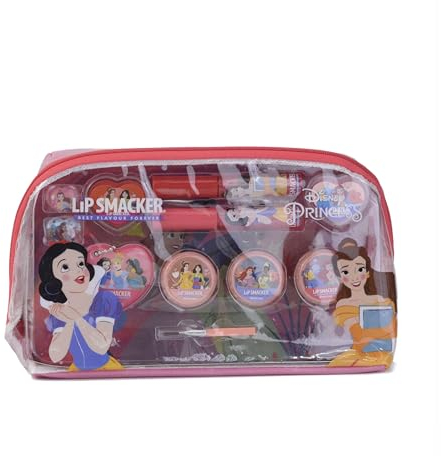 Lip Smacker Disney Princess Essential Make-up Bag, Set di Trucchi per Bambina con Lucidalabbra e Ombretti Luminosi, Accessori Beauty per Capelli e Trucco Inclusi
