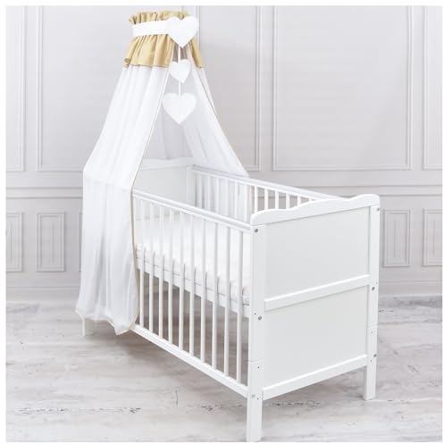 Generisch Baby Delux Babybett Himmel Betthimmel Chiffon Baldachin für Babybett Kinderbett Wiege Stubenwagen Himmelstange Applikationen Deko (Beige, ohne Himmelstange)