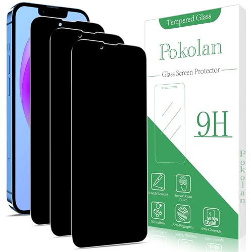 Pokolan 3 Piezas Protector Pantalla Privacidad para iPhone 13/14/13 Pro | Cristal Vidrio Templado Anti Espía, Antirrayas, Antihuellas, 9H Dureza