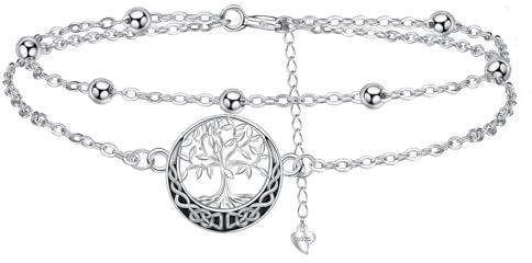 Arrebol Bracelet Arbre de Vie Femme Argent Sterling 925 Bracelet Noeud Celtique pour Femmes Sœur Originaux Cadeaux - Réglable(16cm+4)