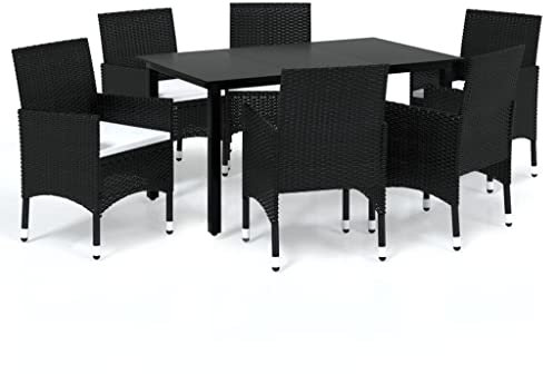 Makastle 7-TLG. Gartenmöbel Set Outdoor Lounge Sofa mit Kissen & Tisch, Kleiner Gartengarnitur Sitzgruppe Gartensofa Bistroset Gartenlounge für Terrasse und Balkon, Poly Rattan Schwarz