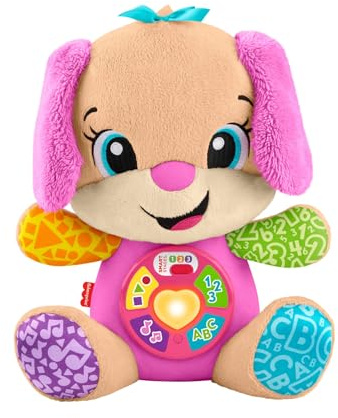 Fisher-Price Giocattolo per l'apprendimento dei Neonati Ridi e Impara Peluche Musicale Sis Smart Stages Rosa; per Bambini dai 6 Mesi in su, multilingue: Italiano, Spagnolo, Portoghese, Inglese, JFD35